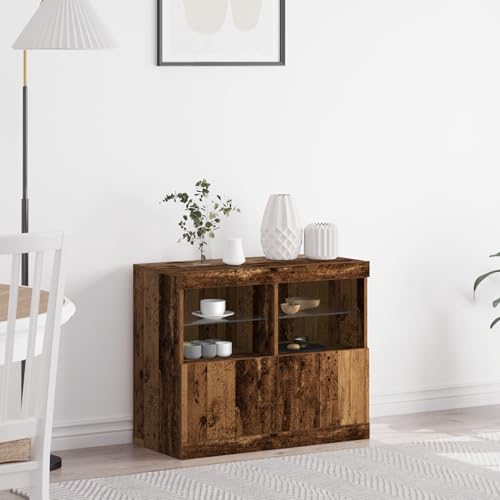 WRJENFSC Altholz Sideboard 81x37x67 cm mit LED Beleuchtung Massivholz Braun Rustikaler Buffetschrank Esszimmer Landhausstil for Living Room Küche und Flur WRJENFSC Altholz Sideboard 81x37x67 cm mit LED Beleuchtung Massivholz Braun Rustikaler Buffetschrank Esszimmer Landhausstil for Living Room Küche und Flur von WRJENFSC