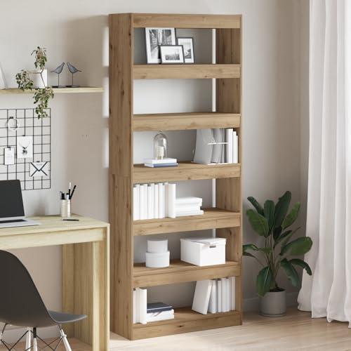 WRJENFSC Artisan Eichen Bücherregal Schmal Hoch Braun 80x30x198 cm aus Holzwerkstoff Minimalistisches Design mit 6 Fächern und Wandmontage für Wohnzimmer Büro Deko von WRJENFSC