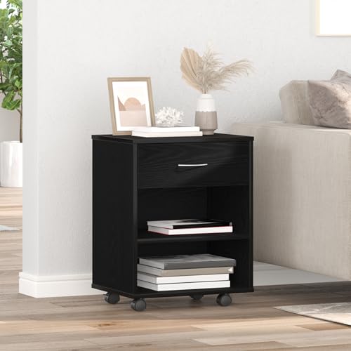 WRJENFSC Aufbewahrungsschrank Schwarz Eiche 46x36x59 cm Moderner Schrank mit Rollen für Büro Wohnzimmer und Werkstatt Praktischer Stauraum von WRJENFSC
