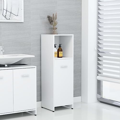 WRJENFSC Badezimmer-Schrank Badezimmer-Aufbewahrungs-Sets Badezimmerschrank Weiß 30x30x95 cm Holzwerkstoff Geeignet für Bad, Toilette, Waschraum von WRJENFSC