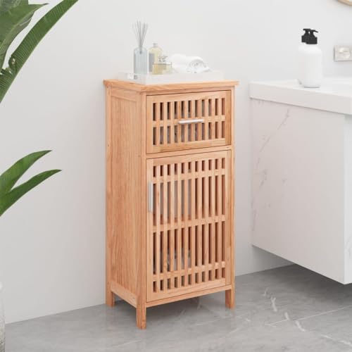 WRJENFSC Badschrank Massivholz Nussbaum 42x29x82 cm mit Schublade und Gittertüren für optimale Belüftung und Ordnung im Badezimmer von WRJENFSC