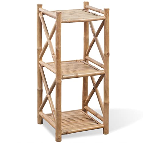 WRJENFSC Bambus Standregal mit 3 Böden Quadratisch Schmal 35x35x81cm Kompakt Robust Naturbelassen für Badezimmer Wohnzimmer Terrasse als Handtuchhalter Bücherregal Pflanzenständer von WRJENFSC