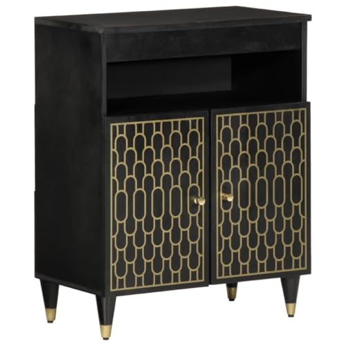 WRJENFSC Beistellschrank 60x33x75 cm Massiv Mangoholz Schwarz mit Handgeschnitztem Muster Modernes Sideboard für Wohnzimmer Flur und Schlafzimmer WRJENFSC Beistellschrank 60x33x75 cm Massiv Mangoholz Schwarz mit Handgeschnitztem Muster Modernes Sideboard für Wohnzimmer Flur und Schlafzimmer von WRJENFSC