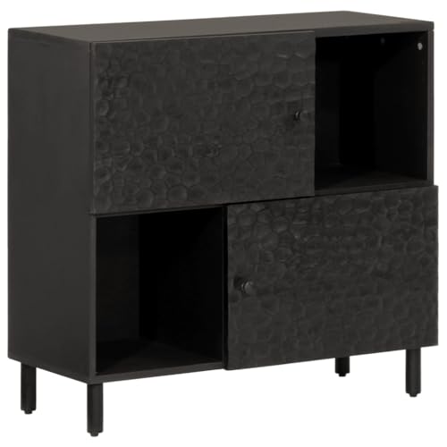WRJENFSC Beistellschrank Schwarz 80x33x75 cm Massivholz Mango Schrank Klein Outdoor Küchenschrank Wohnzimmer Möbel Küchenbuffet Buffetschrank für Büro Esszimmer Kaffeebar Schlafzimmer von WRJENFSC