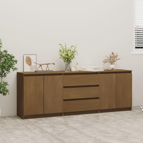 WRJENFSC Beistellschrank aus massivem Kiefernholz Honigbraun 180x36x65 cm mit Schubladen und Fächern für platzsparende Aufbewahrung in Wohnzimmer Küche und Flur von WRJENFSC