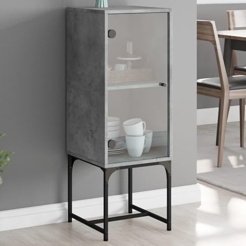 WRJENFSC Beistellschrank mit Glastür Betongrau 35x37x100 cm aus robustem Holzwerkstoff mit Stahlrahmen Modernes Sideboard für Living Room Flur und Küche von WRJENFSC