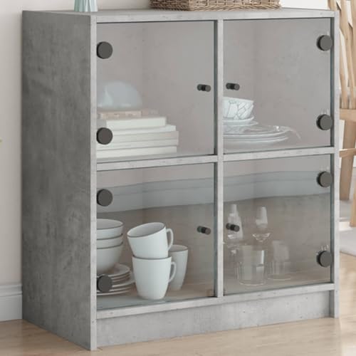 WRJENFSC Beistellschrank mit Glastüren Betongrau 68x37x75,5 cm Massiver Holzwerkstoff und Glas Gestell mit 80 kg Tragkraft Modernes Sideboard für Living Room, Küche, Flur und Büro WRJENFSC Beistellschrank mit Glastüren Betongrau 68x37x75,5 cm Massiver Holzwerkstoff und Glas Gestell mit 80 kg Tragkraft Modernes Sideboard für Living Room, Küche, Flur und Büro von WRJENFSC