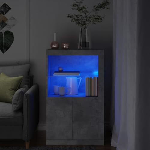 WRJENFSC Beistellschrank mit RGB LED Beleuchtung Betongrau Holzwerkstoff Glasablage Stauraum Moderner Wohnzimmerschrank für Korridor und Schlafzimmer WRJENFSC Beistellschrank mit RGB LED Beleuchtung Betongrau Holzwerkstoff Glasablage Stauraum Moderner Wohnzimmerschrank für Korridor und Schlafzimmer von WRJENFSC