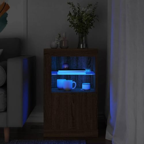 WRJENFSC Beistellschrank mit RGB LED Beleuchtung Braun Eiche Holzwerkstoff 41 x 37 x 67 cm Moderner Wohnzimmerschrank mit Glasablage und Stauraum WRJENFSC Beistellschrank mit RGB LED Beleuchtung Braun Eiche Holzwerkstoff 41 x 37 x 67 cm Moderner Wohnzimmerschrank mit Glasablage und Stauraum von WRJENFSC