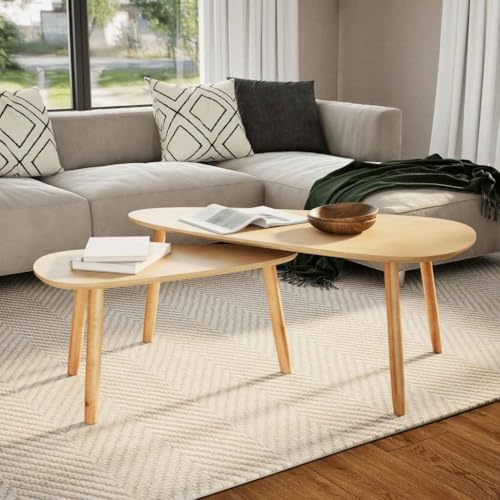 WRJENFSC Beistelltisch Set Couchtisch Massivholz Kiefer Braun 2-TLG. mit MDF-Platte für Wohnzimmer von WRJENFSC