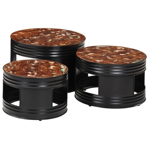 WRJENFSC Beistelltische Set 3 Stück Fass-Design Massives Altholz Recycled Schwarz Stapelbar für Couchtisch Nachttisch Wohnzimmer Schlafzimmer WRJENFSC Beistelltische Set 3 Stück Fass-Design Massives Altholz Recycled Schwarz Stapelbar für Couchtisch Nachttisch Wohnzimmer Schlafzimmer von WRJENFSC