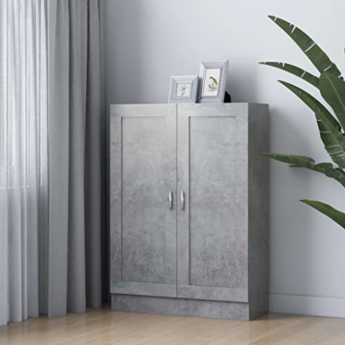 WRJENFSC Betongrau Bücherschrank Regal aus Holzwerkstoff Modernes Design Schmal 82,5x30,5x115 cm mit 3 Fächern und 2 Türen für Wohnzimmer Aufbewahrung von WRJENFSC