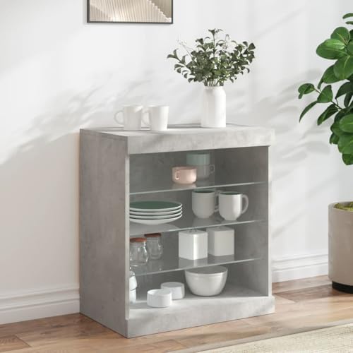 WRJENFSC Betongrau Sideboard mit RGB LED Beleuchtung 60 5x37x67 cm aus Holzwerkstoff und Glas Modernes Lowboard für Wohnzimmer Flur und Büro mit Stauraum und Präsentationsfläche WRJENFSC Betongrau Sideboard mit RGB LED Beleuchtung 60 5x37x67 cm aus Holzwerkstoff und Glas Modernes Lowboard für Wohnzimmer Flur und Büro mit Stauraum und Präsentationsfläche von WRJENFSC