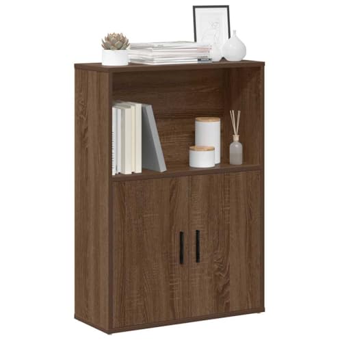 WRJENFSC Braun Eichen-Optik Bücherregal aus Holzwerkstoff 60x24x85 cm mit Türen Einlegeboden für Aufbewahrung im Wohnzimmer Büro oder Küche von WRJENFSC