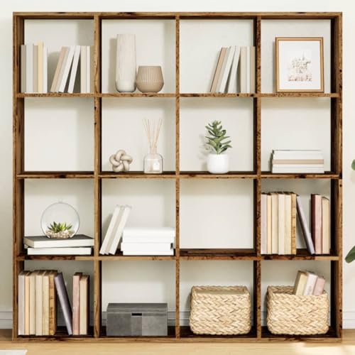 WRJENFSC Bücherregal Altholz-Optik Holzwerkstoff 137,5x29x137,5 cm mit 16 Fächern Raumteiler für Wohnzimmer von WRJENFSC