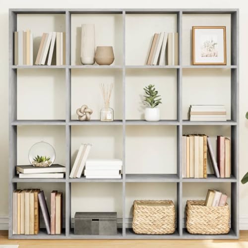 WRJENFSC Bücherregal Betongrau 137,5 cm Hoch Schmal Holzwerkstoff mit 16 Fächern Raumteiler für Wohnzimmer von WRJENFSC