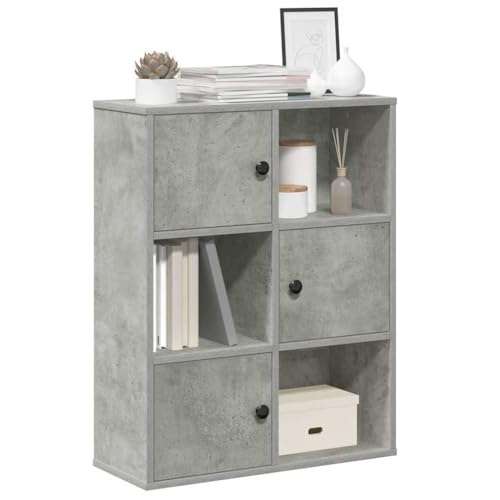 WRJENFSC Bücherregal Betongrau 60x24x76,5 cm Schmaler Regalschrank aus Holzwerkstoff mit Flexibler Tür für Bücher Deko Wohnzimmer Küche Bad von WRJENFSC