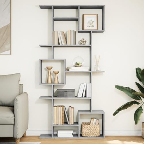 WRJENFSC Bücherregal Betongrau Holzwerkstoff 92x29x188 cm Schmal Hoch mit 9 Offenen Fächern Raumteiler Elegantes Design für Wohnzimmer Küche Balkon WRJENFSC Bücherregal Betongrau Holzwerkstoff 92x29x188 cm Schmal Hoch mit 9 Offenen Fächern Raumteiler Elegantes Design für Wohnzimmer Küche Balkon von WRJENFSC