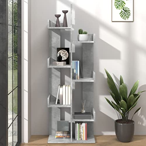 WRJENFSC Bücherregal Betongrau aus Holzwerkstoff Schmal Hoch 48x25,5x140 cm mit 8 Fächern Robust für Bücher Deko Pflanzen in Wohnzimmer Schlafzimmer Büro von WRJENFSC