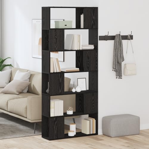 WRJENFSC Bücherregal Display-Regal Schwarz Eiche 80x24x186 cm aus Holzwerkstoff mit 12 verstellbaren Brettern, strukturierter Oberfläche für Wohnzimmer und Büro von WRJENFSC