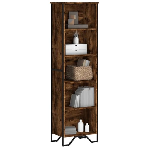 WRJENFSC Bücherregal Räuchereiche Holzwerkstoff Schmal 50x31x169 cm Stehregal mit 5 Fächern und Metallfüßen für Wohnzimmer Aufbewahrung WRJENFSC Bücherregal Räuchereiche Holzwerkstoff Schmal 50x31x169 cm Stehregal mit 5 Fächern und Metallfüßen für Wohnzimmer Aufbewahrung von WRJENFSC
