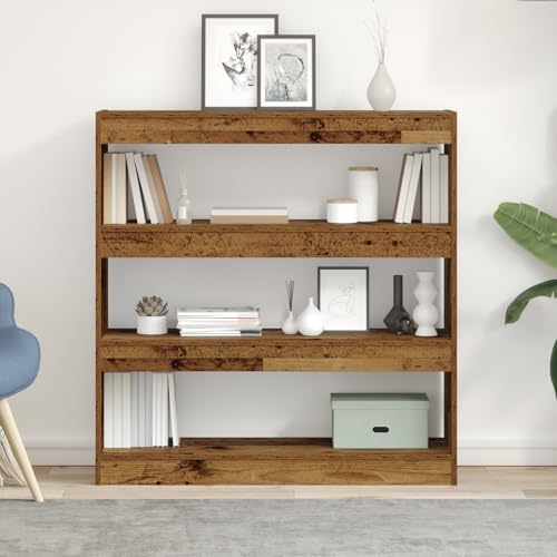 WRJENFSC Bücherregal Raumteiler 100x30x103cm Rustikal Holzwerkstoff Braun 3 Regale Stauraum schmal für Wohnzimmer von WRJENFSC