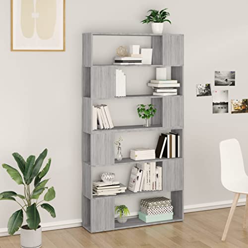 WRJENFSC Bücherregal Raumteiler Grau Sonoma 100x24x188 cm Schmaler Hochschrank mit 6 Fächern für Wohnzimmer WRJENFSC Bücherregal Raumteiler Grau Sonoma 100x24x188 cm Schmaler Hochschrank mit 6 Fächern für Wohnzimmer von WRJENFSC