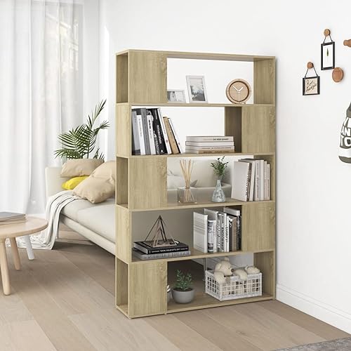 WRJENFSC Bücherregal Raumteiler Schmal 100x24x155 cm Holzwerkstoff Sonoma-Eiche Mit 5 Fächern Stauraum Regalschrank Hochregal für Wohnzimmer von WRJENFSC