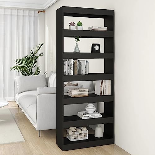 WRJENFSC Bücherregal Raumteiler Schwarz Holzwerkstoff Schmal 80x30x198 cm Modernes Design Stauraum für Wohnzimmer Flur WRJENFSC Bücherregal Raumteiler Schwarz Holzwerkstoff Schmal 80x30x198 cm Modernes Design Stauraum für Wohnzimmer Flur von WRJENFSC