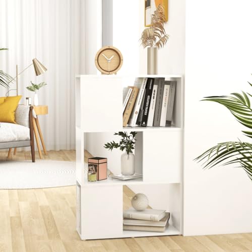 WRJENFSC Bücherregal Raumteiler Weiß Holzwerkstoff 60x24x94 cm Schmaler Hochschrank mit 3 Fächern für Wohnzimmer und Raumtrennung von WRJENFSC