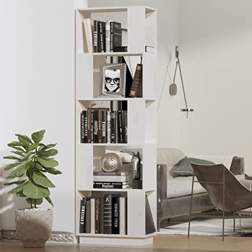 WRJENFSC Bücherregal Raumteiler Weiß aus Massivholz Kiefer Schmal 51x25x163,5 cm mit Robustem Rahmen und Vielseitigem Stauraum für Wohnzimmer Flur von WRJENFSC