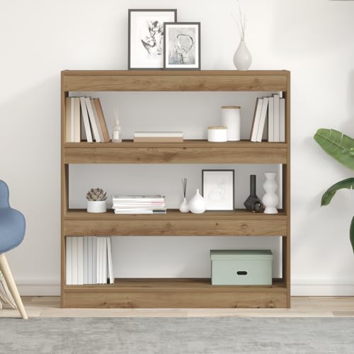 WRJENFSC Bücherregal Raumteiler in Handwerklicher Eiche 100x30x103cm Schmal Braun Holzwerkstoff für Wohnzimmer Arbeitszimmer Bibliothek von WRJENFSC