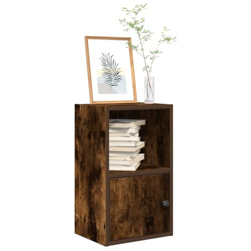WRJENFSC Bücherregal Schmal 31x24x52 cm Räuchereiche Holzwerkstoff mit Tür - Stabiles Regal für Bücher Deko Wohnzimmer von WRJENFSC