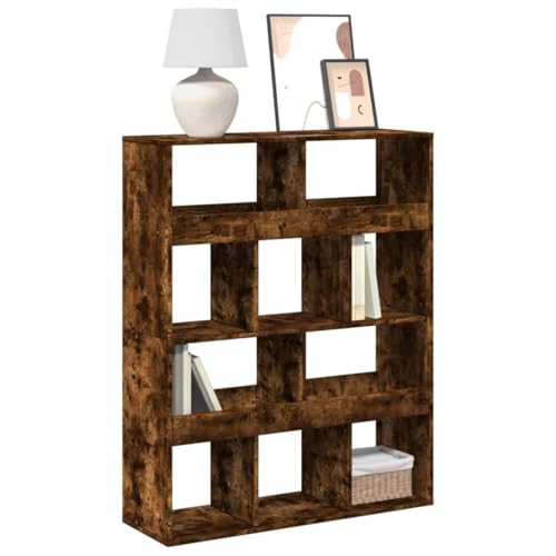 WRJENFSC Bücherregal Schmal Hoch Räuchereiche Holzwerkstoff 100x33x125,5 cm mit 10 Fächern Raumteiler Regalschrank für Wohnzimmer von WRJENFSC