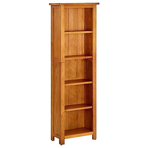 WRJENFSC Bücherregal Schmal aus Massivholz Eiche 5 Fächer 45x22x140 cm Hochschrank Stehend für Wohnzimmer Büro Deko von WRJENFSC