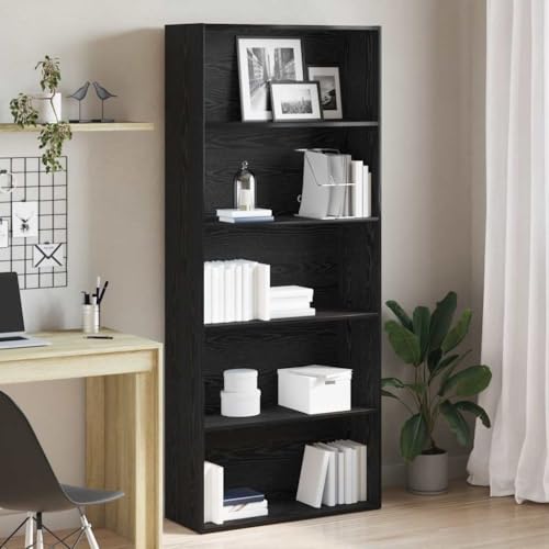 WRJENFSC Bücherregal Schwarz Eichen-Optik Holzwerkstoff 80x30x189 cm Schmaler Hochschrank für Bücher Aufbewahrung im Wohnzimmer Büro Schlafzimmer mit Mehrere Böden von WRJENFSC