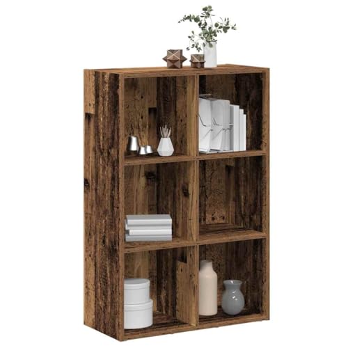 WRJENFSC Bücherregal Sideboard Altholz-Optik Holzwerkstoff 66x30x98 cm Schmaler Hochschrank mit 6 Fächern für Wohnzimmer Aufbewahrung von WRJENFSC