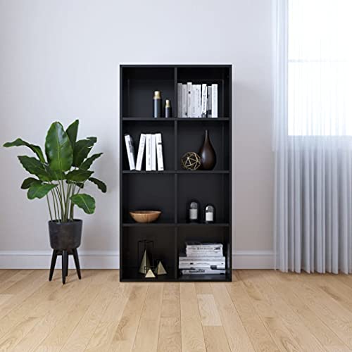 WRJENFSC Bücherregal Sideboard Schwarz 66x30x130 cm Holzwerkstoff mit 8 Fächern Hochschrank für Wohnzimmer Küche von WRJENFSC