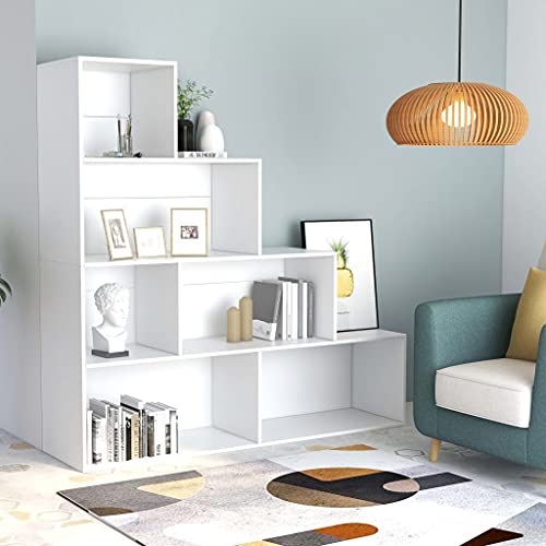 WRJENFSC Bücherregal Weiß 155x24x160 cm aus Holzwerkstoff mit 6 Ablagen als Raumteiler für Wohnzimmer von WRJENFSC
