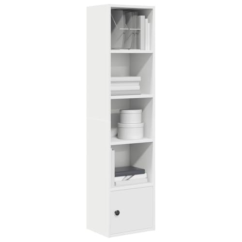 WRJENFSC Bücherregal Weiß Schmal Holzwerkstoff 31x24x127 cm Stehendes Regal mit Tür für Wohnzimmer Aufbewahrung von WRJENFSC