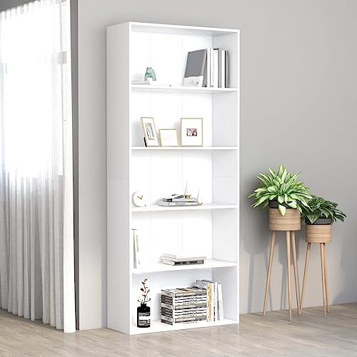 WRJENFSC Bücherregal Weiß Schmal Holzwerkstoff 80x30x189 cm mit 5 Fächern Modernes Design Langlebig für Wohnzimmer Schlafzimmer Büro von WRJENFSC