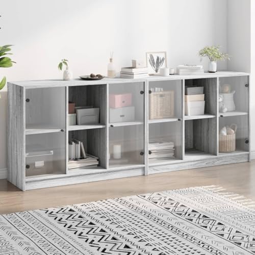 WRJENFSC Bücherschrank mit Glastüren Grau Sonoma 204x37x75 cm Modernes Sideboard Wohnzimmer Hochschrank mit 12 Fächern Holzwerkstoff & Glas für Living Room Flur Home Office WRJENFSC Bücherschrank mit Glastüren Grau Sonoma 204x37x75 cm Modernes Sideboard Wohnzimmer Hochschrank mit 12 Fächern Holzwerkstoff & Glas für Living Room Flur Home Office von WRJENFSC