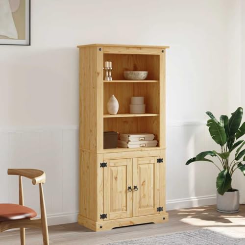 WRJENFSC Buffetschrank Mexiko Stil aus massivem Kiefernholz 80x40x170 cm mit Metalldetails rustikaler Wohnzimmerschrank für Esszimmer und Küche von WRJENFSC