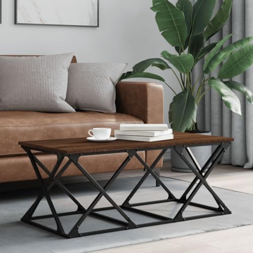 WRJENFSC Couchtisch Beistelltisch Braun Eichen-Optik 100x49x40 cm aus Holzwerkstoff und Metall mit Robuster Tischplatte Stabiles Design für Wohnzimmer Schlafzimmer Deko von WRJENFSC