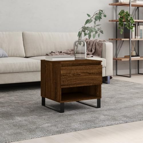 WRJENFSC Couchtisch Beistelltisch Braun Eichen-Optik aus Holzwerkstoff und Metall 50x46x50 cm mit Schublade Stauraum Modernes Design für Wohnzimmer Schlafzimmer WRJENFSC Couchtisch Beistelltisch Braun Eichen-Optik aus Holzwerkstoff und Metall 50x46x50 cm mit Schublade Stauraum Modernes Design für Wohnzimmer Schlafzimmer von WRJENFSC