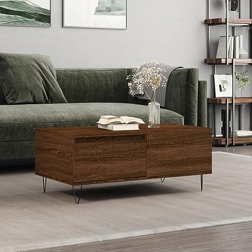 WRJENFSC Couchtisch Beistelltisch Braun Eichen-Optik mit Schublade 90x50x36,5 cm Holzwerkstoff Metall Moderner Wohnzimmertisch von WRJENFSC