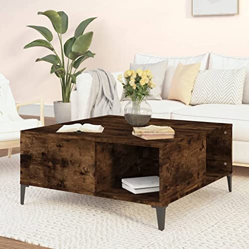 WRJENFSC Couchtisch Beistelltisch Kleiner Tisch Räuchereiche aus Holzwerkstoff und Metall 80x80x36,5 cm mit Stauraum Schlichtes Design für Wohnzimmer Schlafzimmer von WRJENFSC