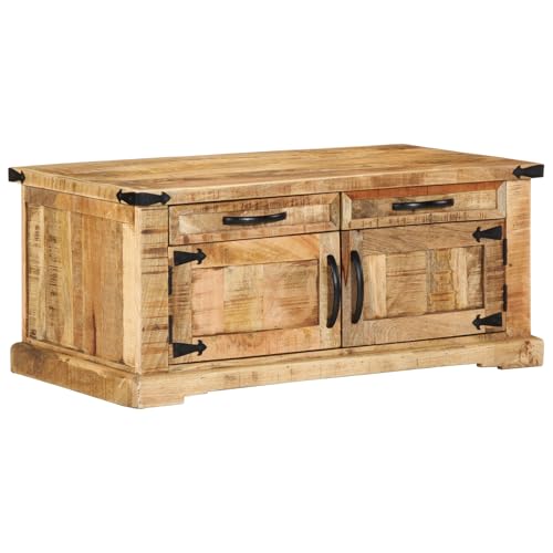 WRJENFSC Couchtisch Beistelltisch Massivholz Mango Rechteckig 90x50x40 cm Braun Rustikaler Design mit 4 Staufächern für Wohnzimmer WRJENFSC Couchtisch Beistelltisch Massivholz Mango Rechteckig 90x50x40 cm Braun Rustikaler Design mit 4 Staufächern für Wohnzimmer von WRJENFSC