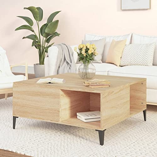 WRJENFSC Couchtisch Beistelltisch aus Holzwerkstoff Sonoma-Eiche 80x80x36,5 cm mit Stauraum Schlichtes Design für Wohnzimmer Schlafzimmer oder Flur von WRJENFSC