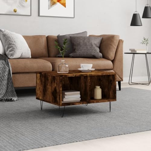 WRJENFSC Couchtisch Beistelltisch aus Holzwerkstoff und Metall in Räuchereiche 60x50x36,5 cm mit Stauraum Modernes Design für Wohnzimmer Schlafzimmer WRJENFSC Couchtisch Beistelltisch aus Holzwerkstoff und Metall in Räuchereiche 60x50x36,5 cm mit Stauraum Modernes Design für Wohnzimmer Schlafzimmer von WRJENFSC